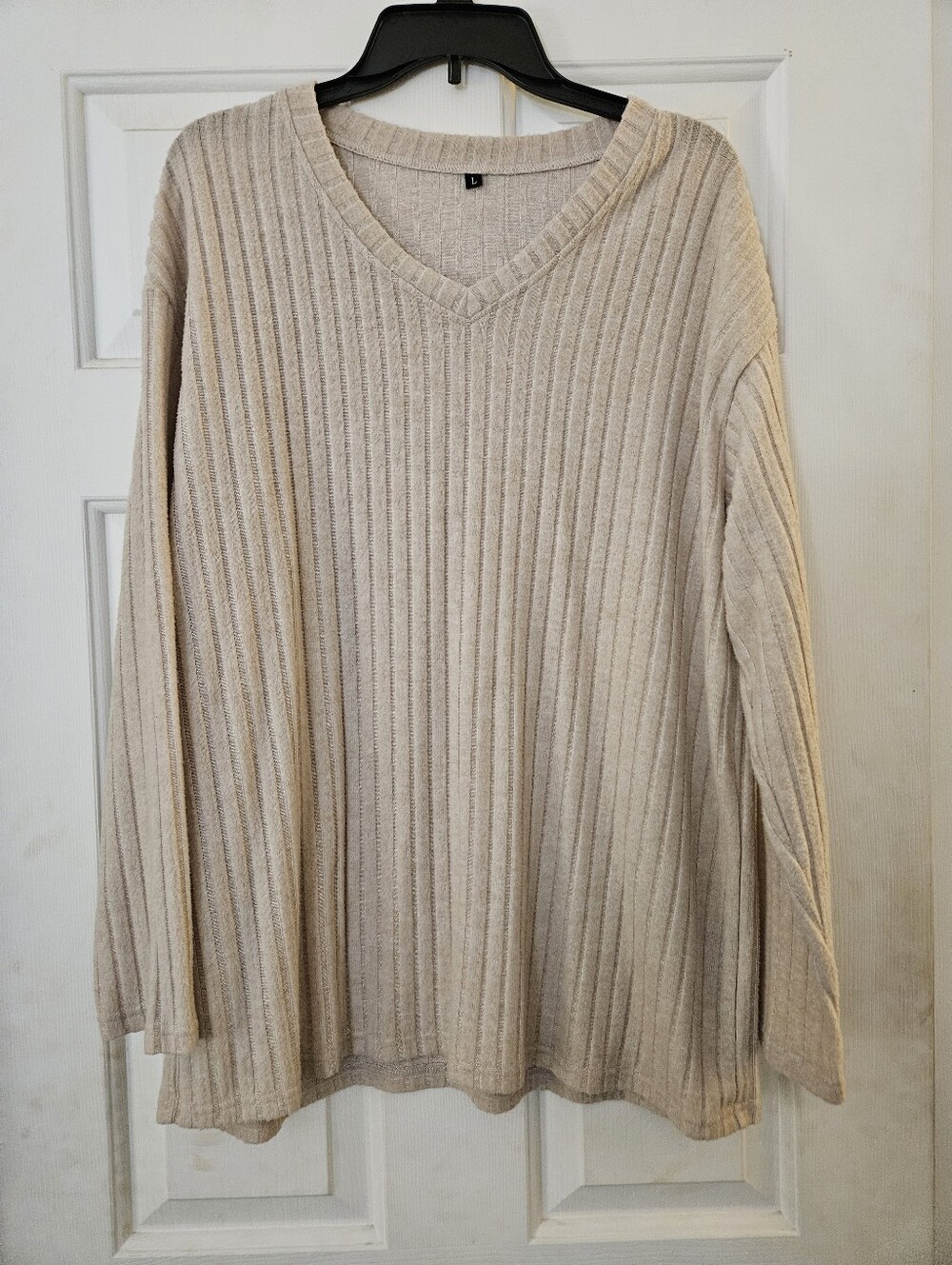 Amazon L V-Neck Ribbed Long-Sleeve Sweater - Cream